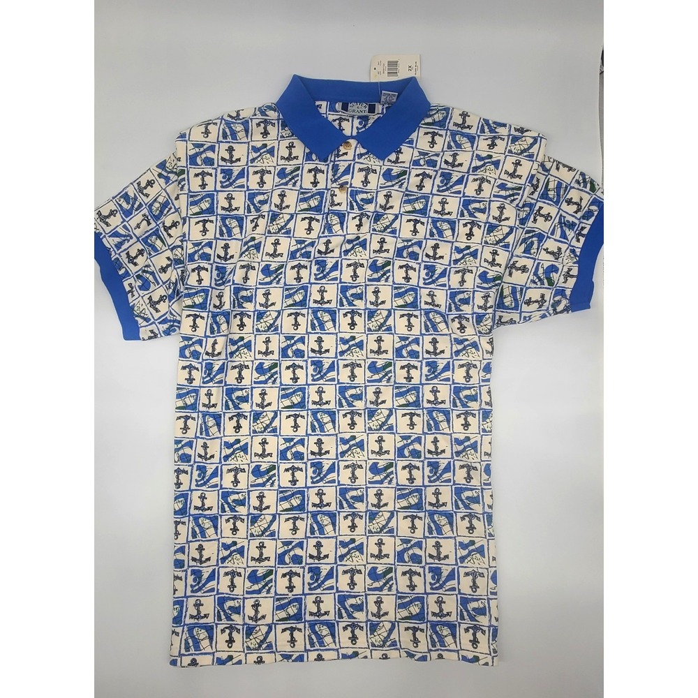 Vintage Sutter & Grant  Polo AOP Maritime Yacht Nautical 2X Shirt Glory Blue NWT